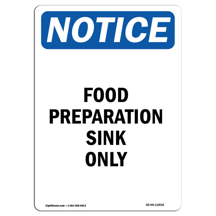 Food Preparation Sink Only Sign 